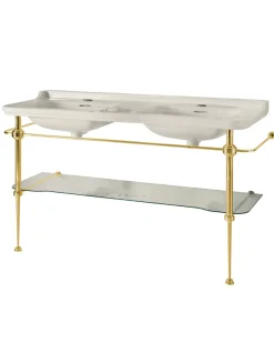 Art Deco - Dubbeltvättställ 150 cm på guldställning & glashylla