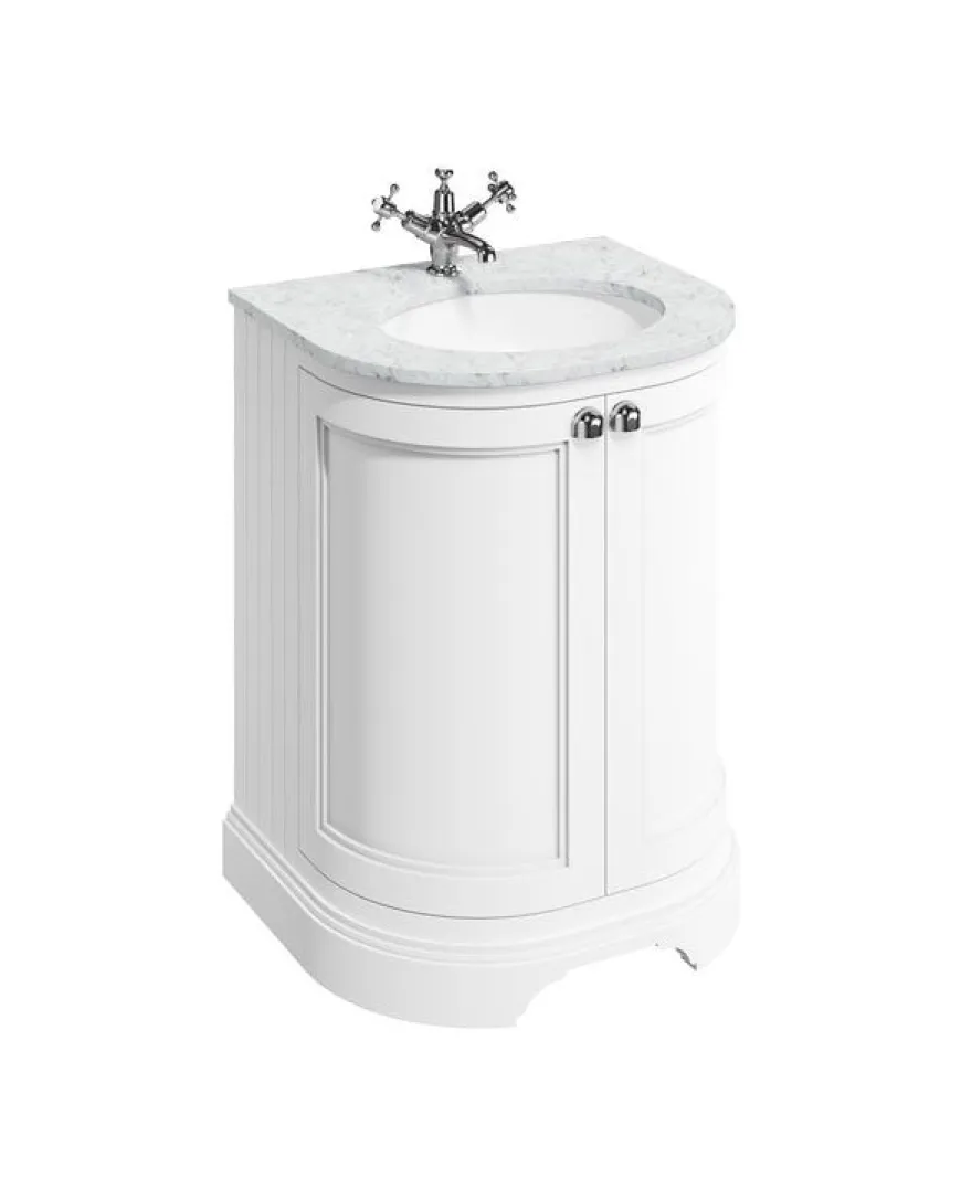 Badrumskommod rundad Burlington - 65 cm matt vit/dörr