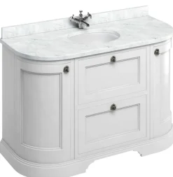 Badrumskommod rundat Burlington - 134 cm vit/Carrara/låda