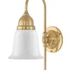Badrumslampa - Ahlström 60 mässing, opalvit klocka