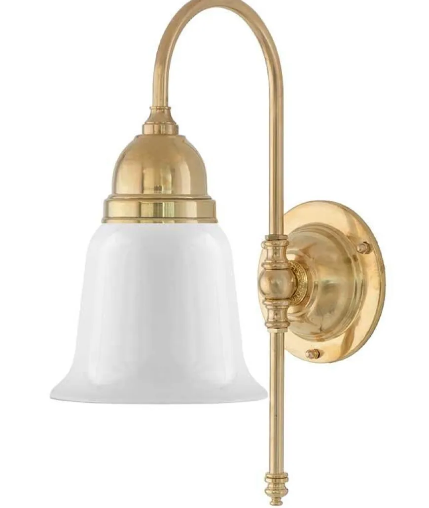 Badrumslampa - Ahlström 60 mässing, opalvit klocka