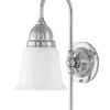 Badrumslampa - Ahlström 60 nickel, opalvit klocka
