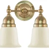 Badrumslampa - Bergman mässing, benvit klocka