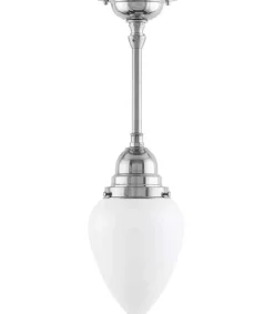 Badrumslampa - Byströmpendel 80 nickel, vit droppe