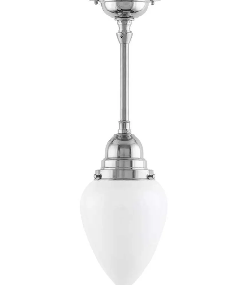Badrumslampa - Byströmpendel 80 nickel, vit droppe