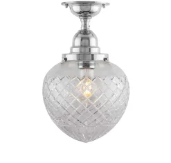 Badrumslampa - Taklampa Byström 100 nickel, klardroppe