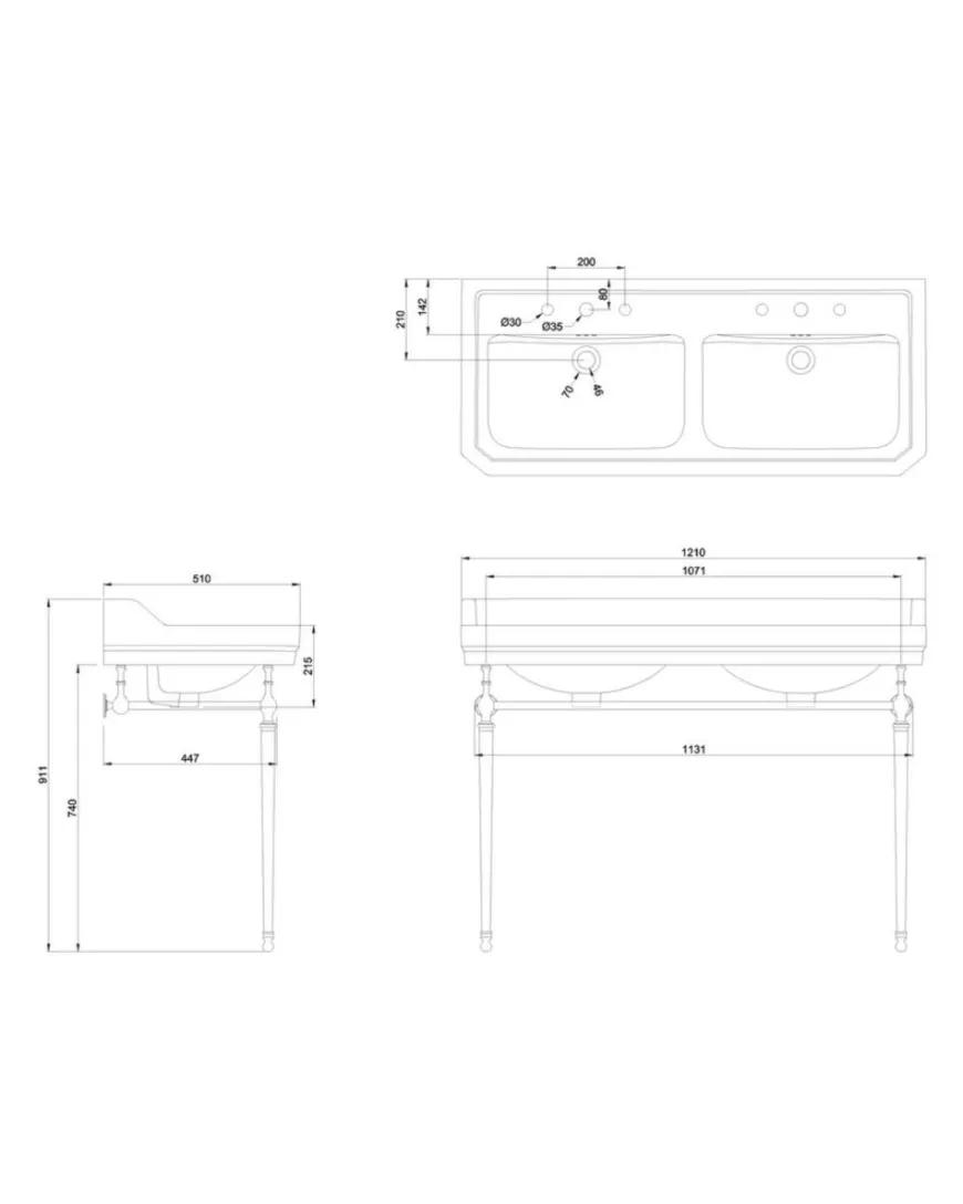Burlington Edwardian - Dubbeltvättställ 120 cm, tre blandarhål