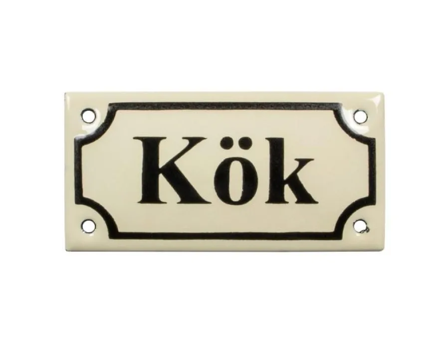 Emaljskylt - Kök vit/svart