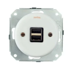 Insats USB-uttag dubbelt vitt porslin - Fontini infällt