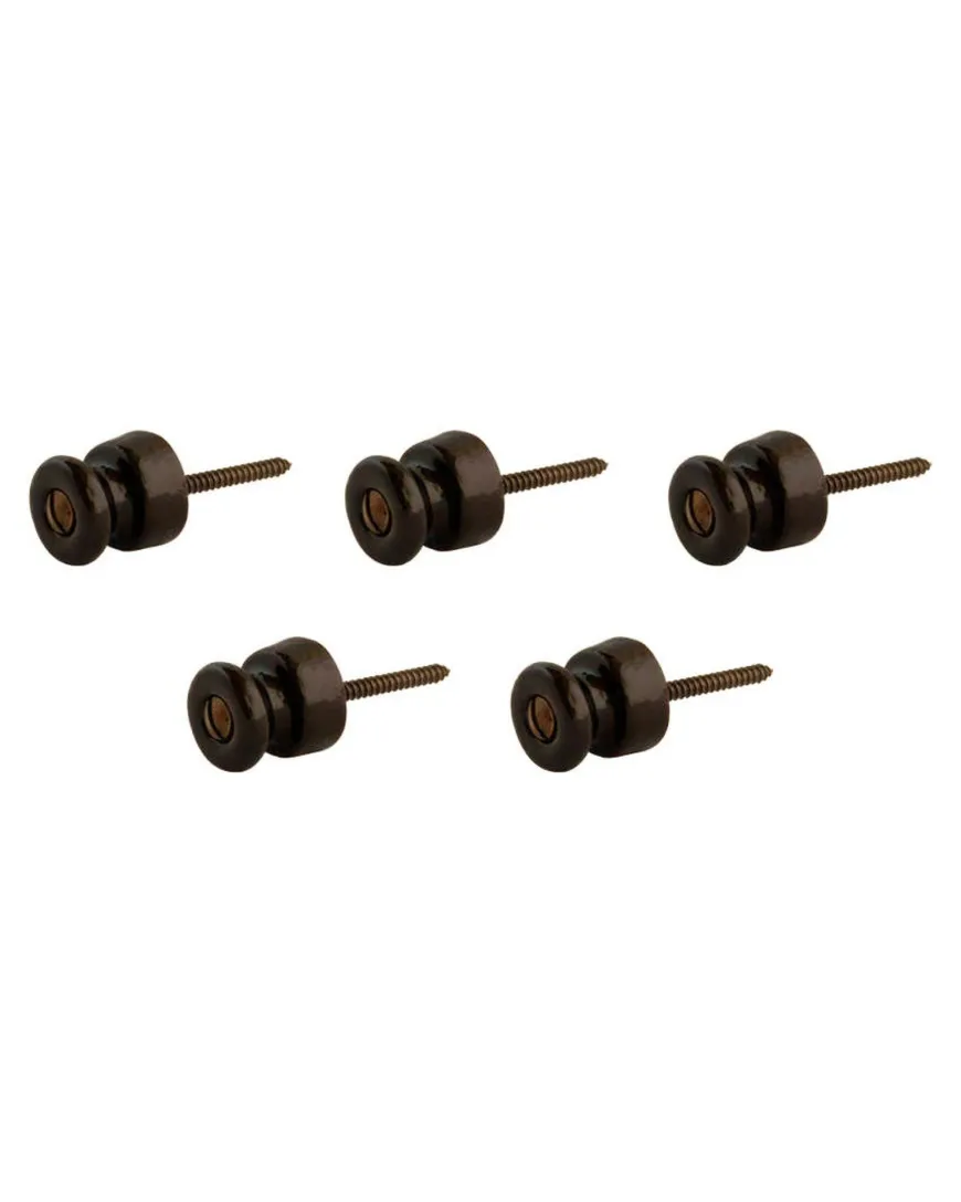 Isolatorknopp - Brun porslin/mässing 5-pack (utan mässingsskruv)
