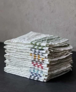 Kökshandduk 2-pack - Lin 50x70 cm, rand benvit/ockra