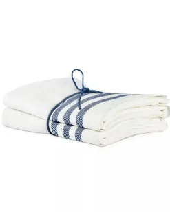 Kökshandduk 2-pack - Lin 50x70 cm, rand benvit/marinblå
