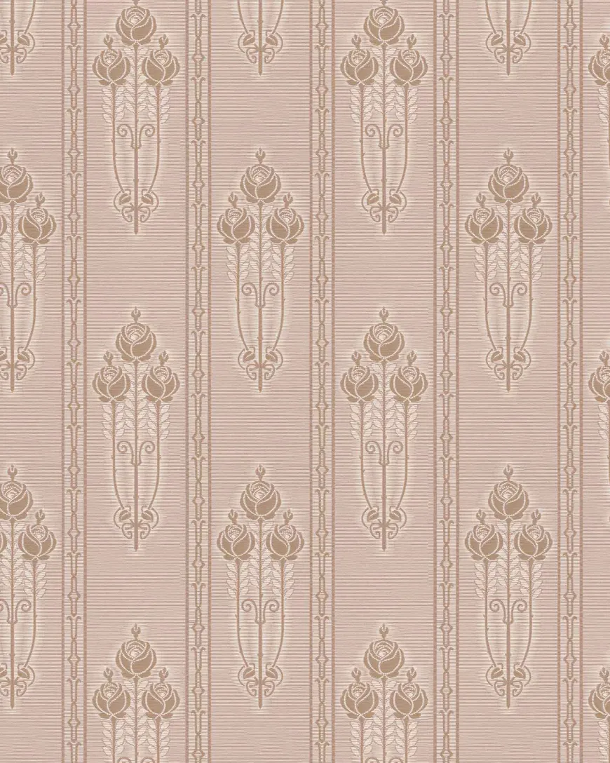 Lim & Handtryck Tapet - Jugendros beige/guld