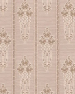Lim & Handtryck Tapet - Jugendros beige/guld