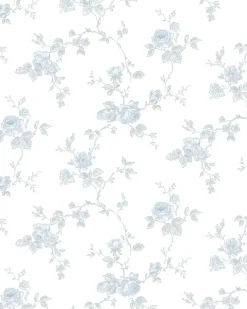 Lim & Handtryck Tapet - Rosen vit/blå