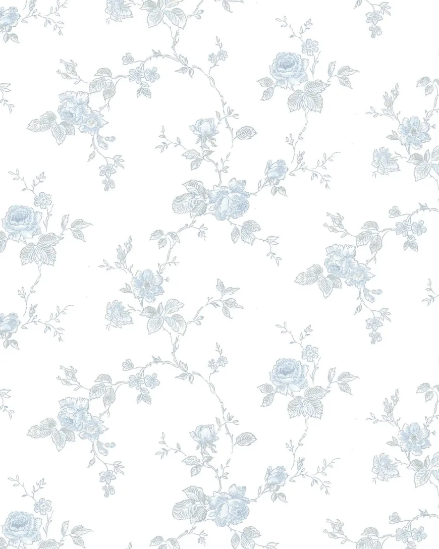 Lim & Handtryck Tapet - Rosen vit/blå