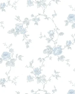 Lim & Handtryck Tapet - Rosen vit/blå