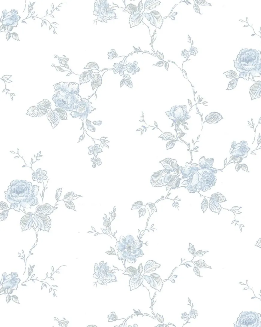 Lim & Handtryck Tapet - Rosen vit/blå