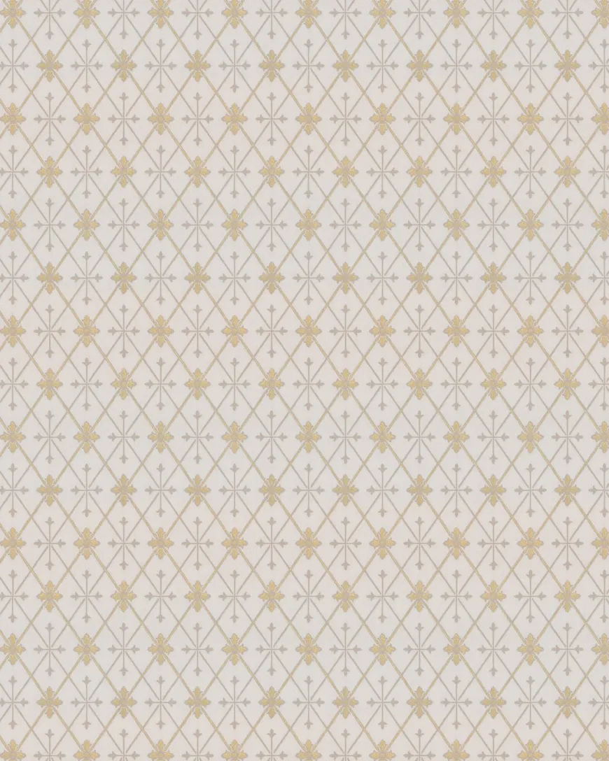 Lim & Handtryck Tapet - Skogshyddan beige/guld