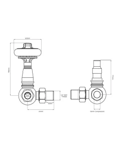 Radiatorventil termostat - York (vinklad) krom/trä