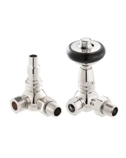 Radiatorventil termostat - York (vinklad) nickel/trä