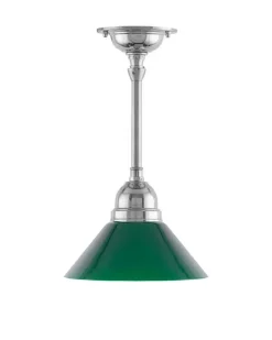 Taklampa - Byströmpendel 60 nickel, liten grön skomakarskärm