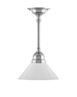 Taklampa - Byströmpendel 60 nickel, liten vit skomakarskärm