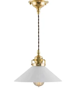 Taklampa - Skomakarsladd mässing, vit skärm 25 cm
