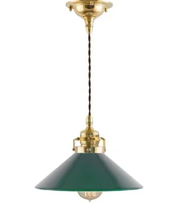 Taklampa - Skomakarsladd mässing med grön skärm 25 cm