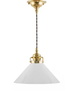 Taklampa - Skomakarsladd mässing med hög vit skärm 25 cm