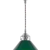 Taklampa - Skomakarsladd nickel, liten grön skärm 15 cm