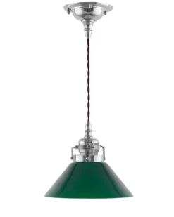 Taklampa - Skomakarsladd nickel, liten grön skärm 15 cm