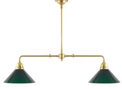 Taklampa - Spelbordslampa mässing, gröna skärmar