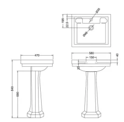 Tvättställ - Burlington Clean 58 cm med piedestal