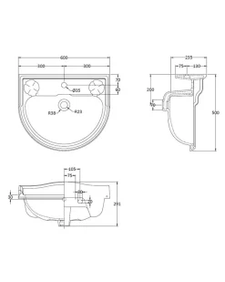 Tvättställ Porchester - 60 cm porslin