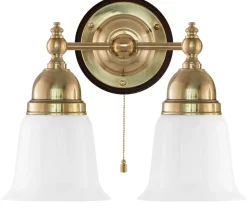 Vägglampa - Bergman mässing, opalvit klocka