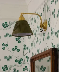 Vägglampa - Gripenberg mässing, vit tygskärm, brun