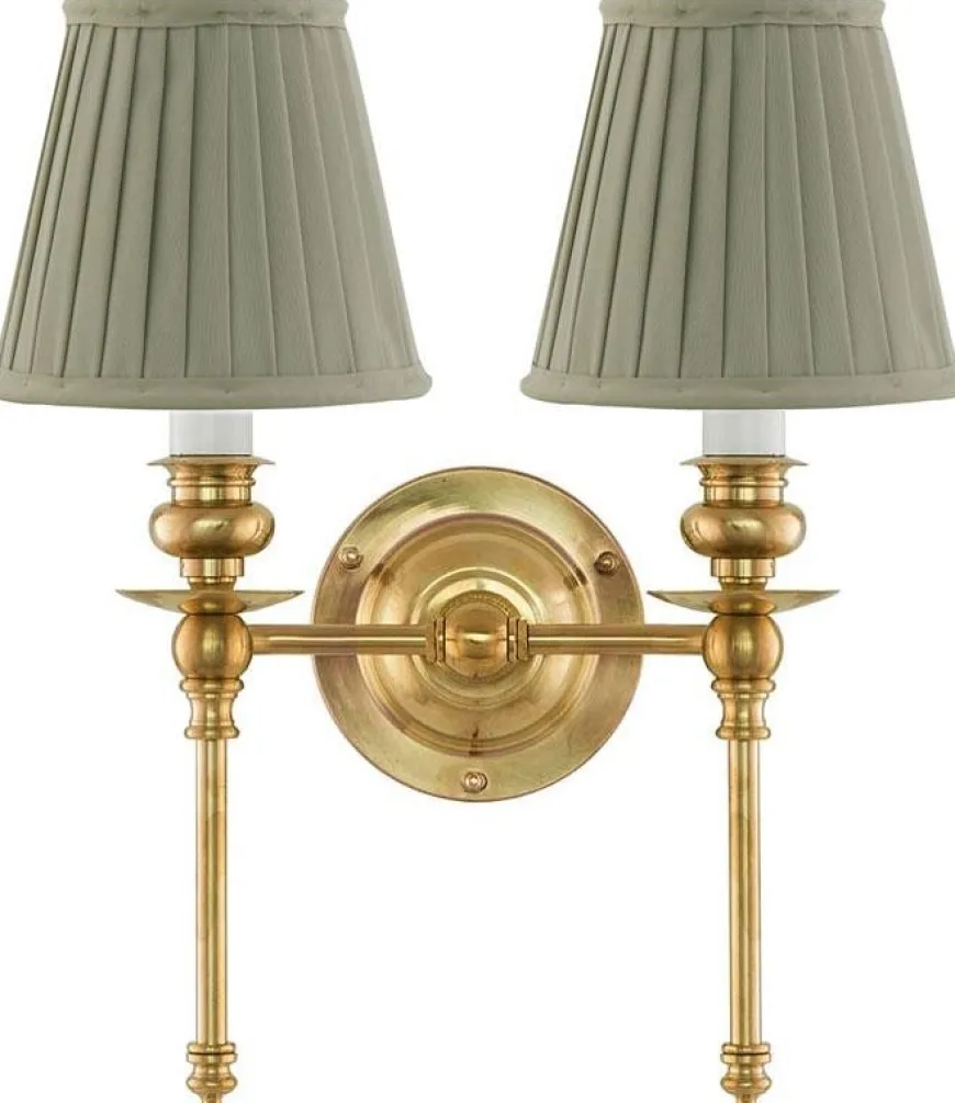 Vägglampa - Wivallius mässing, olivgrön tygskärm