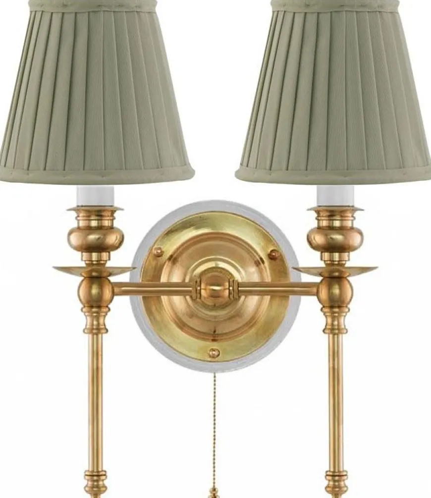 Vägglampa - Wivallius mässing, olivgrön tygskärm