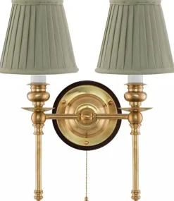 Vägglampa - Wivallius mässing, olivgrön tygskärm