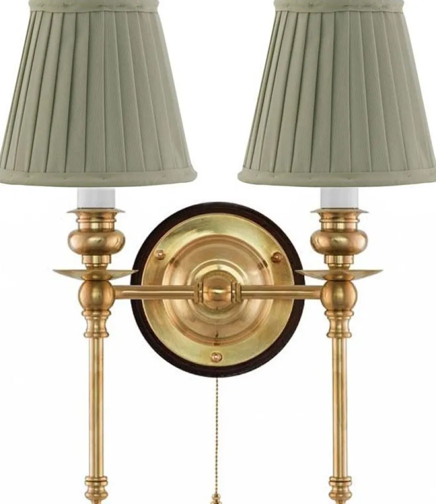 Vägglampa - Wivallius mässing, olivgrön tygskärm
