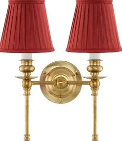 Vägglampa - Wivallius mässing, röd tygskärm