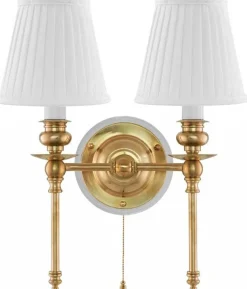 Vägglampa - Wivallius mässing, vit tygskärm