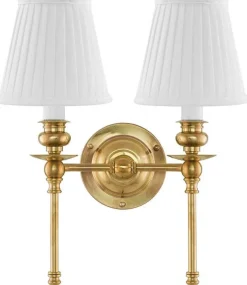Vägglampa - Wivallius mässing, vit tygskärm