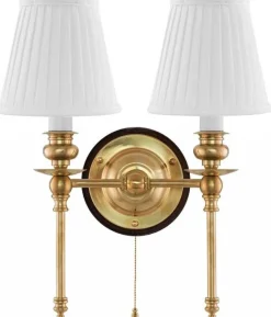 Vägglampa - Wivallius mässing, vit tygskärm