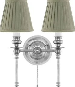 Vägglampa - Wivallius nickel, olivgrön tygskärm