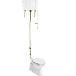 WC - Burlington högspolande toalett, väggcistern & sits - gulddetaljer